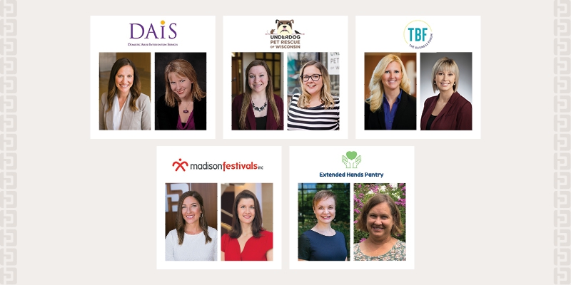 headshots of women from Park Bank alongside women from the nonprofits they work with